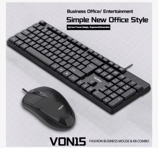 Bedrade Toetsenbord en Muis Set – 104 Toetsen met Numeriek Toetsenblok – USB Plug & Play – Ergonomisch Office Keyboard en Muis – 1200 DPI – Zwart – Voor PC en Laptop