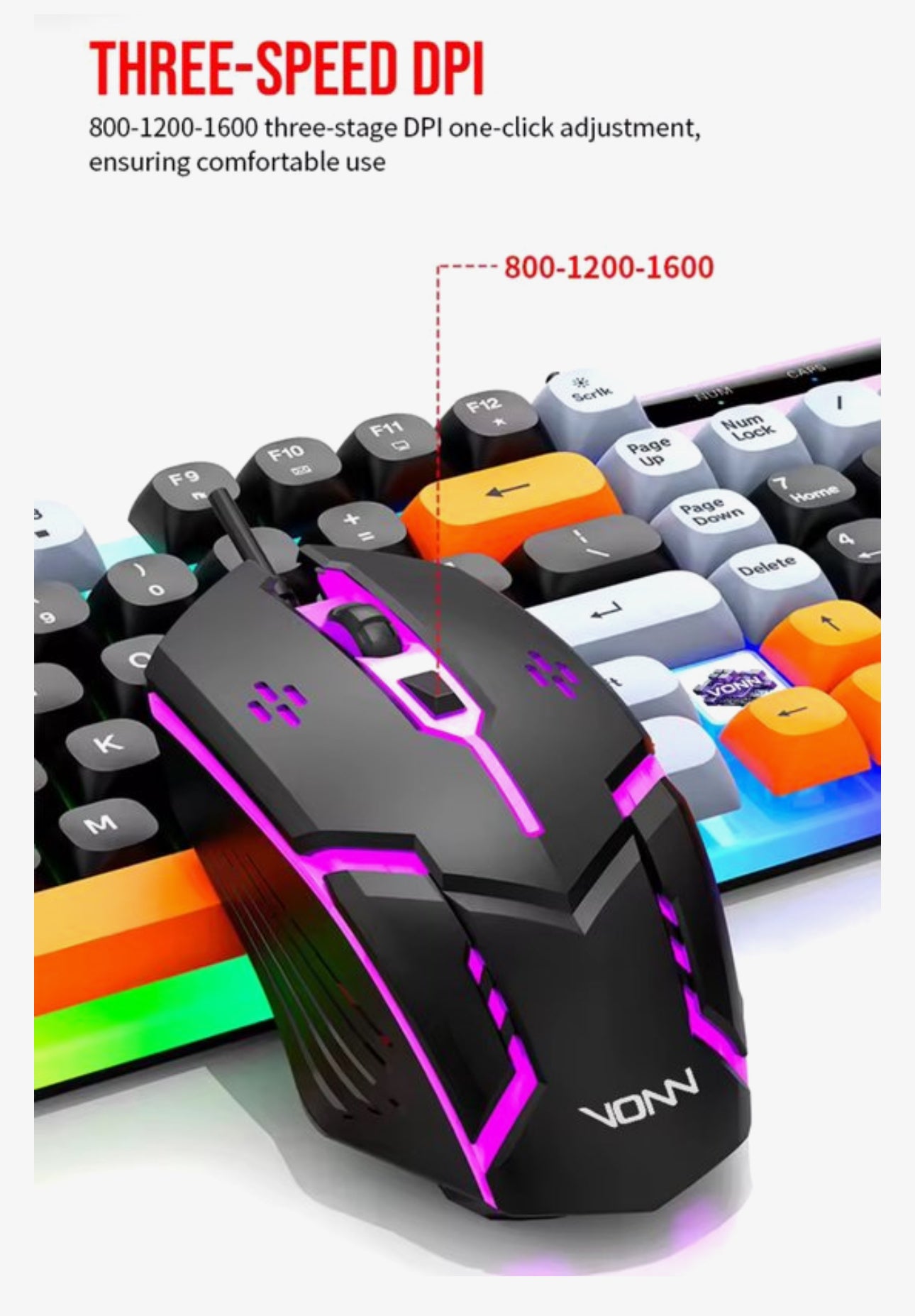 Gaming Toetsenbord en Muis Set – 98 Toetsen – RGB Verlichting – Bedraad – Wit