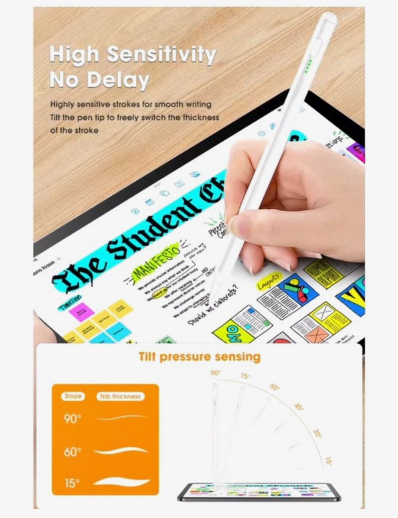 Stylus Pen voor iPad (2018–2025) – Oplaadbare Touch Pen met Palm Rejection, LED Batterij-indicator en 5 Extra Penpunten – Wit