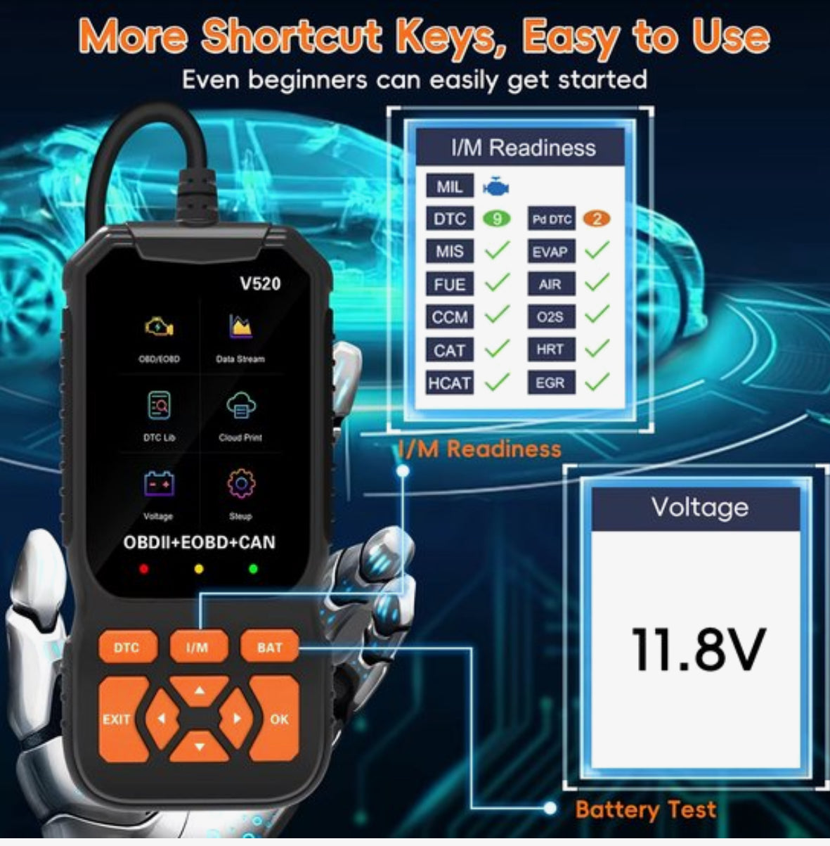 OBD2 Diagnosetool voor Auto’s – Auto Uitleesapparaat – Check Engine Reset – Foutcode Lezer – Live Data – Accucontrole – OBDII/EOBD/CAN