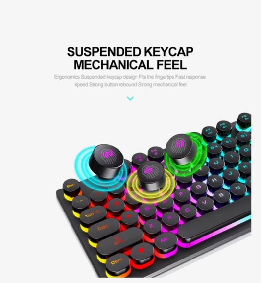Gaming Combo set - RGB Gaming Toetsenbord en Muis Set – Mechanische Feel – Retro Ronde Toetsen – LED Verlichting – 104 Toetsen – USB Bedraad – Voor PC en Laptop