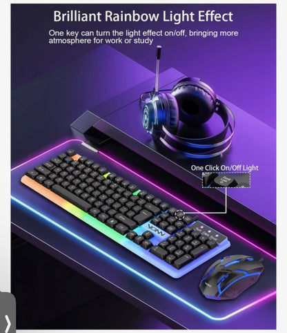 Bedraad Toetsenbord en Muis Set USB – RGB LED Verlichting – Full Size 104 Toetsen – Gaming Design – Zwart