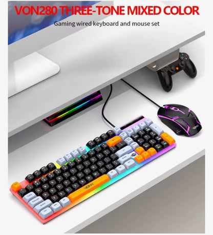 Gaming Toetsenbord en Muis Set – 98 Toetsen – RGB Verlichting – Bedraad – Wit