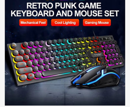 Gaming Combo set - RGB Gaming Toetsenbord en Muis Set – Mechanische Feel – Retro Ronde Toetsen – LED Verlichting – 104 Toetsen – USB Bedraad – Voor PC en Laptop
