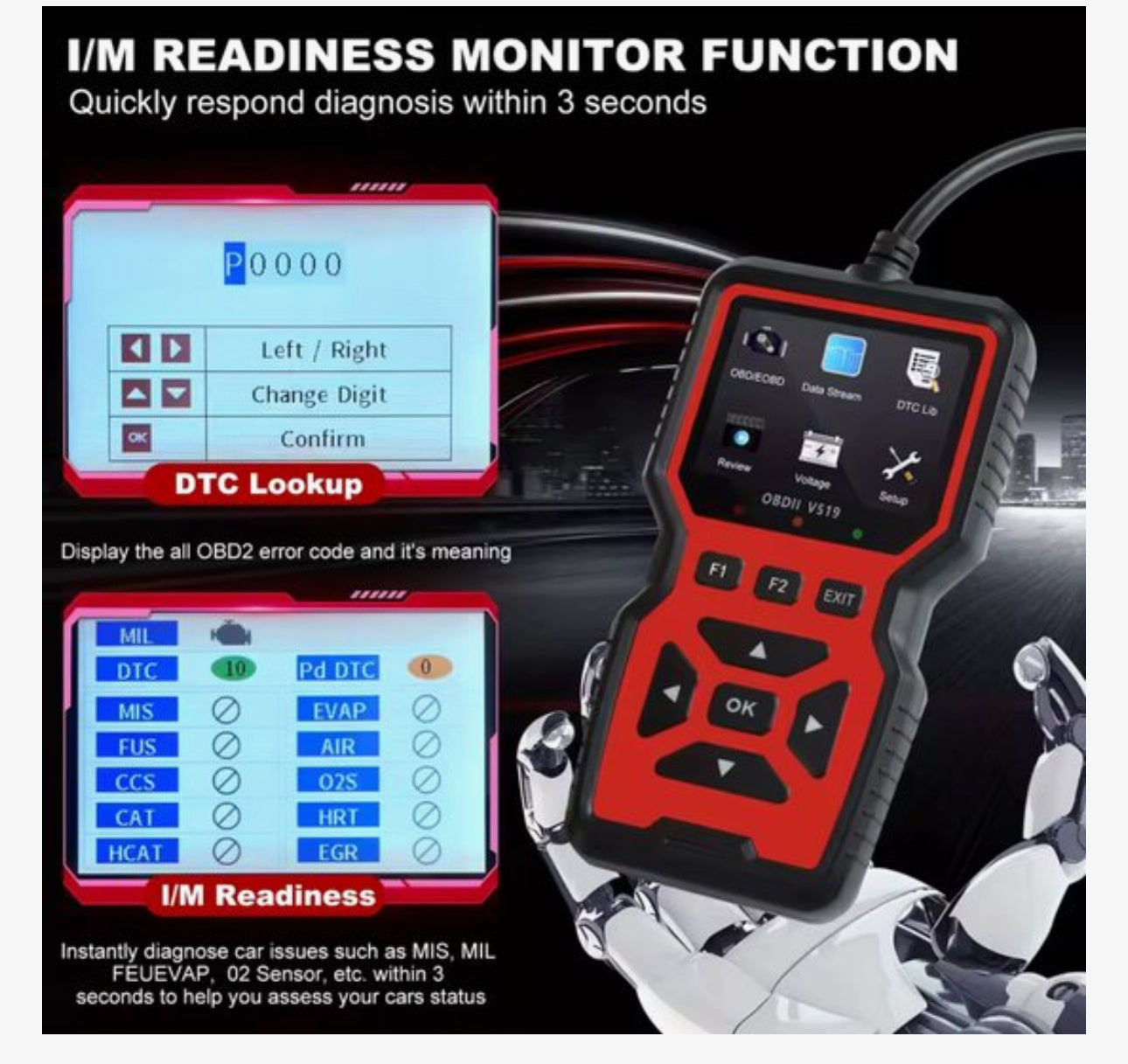 OBD2 Scanner V519 – Professionele Auto Diagnose Tool met Live Data, Foutcodes Lezen & Wissen, Accu Test – Geschikt voor Alle Auto’s vanaf 1996 (OBDII/EOBD)