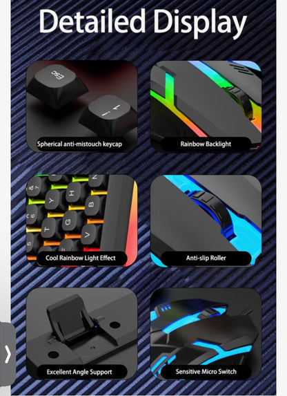 Bedraad Toetsenbord en Muis Set USB – RGB LED Verlichting – Full Size 104 Toetsen – Gaming Design – Zwart