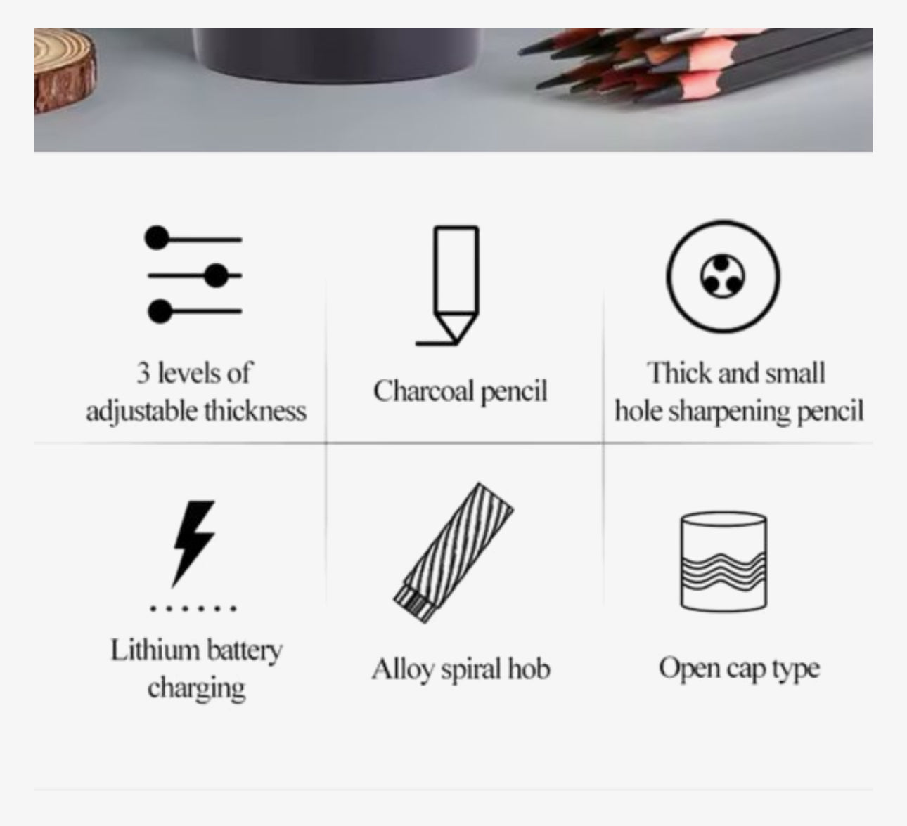 Elektrische Puntenslijper USB Oplaadbaar – Voor 6-12 mm Potloden – Automatische Stop – Verstelbare Punt – Geschikt voor Kleurpotloden & Houtskool – Zwart
