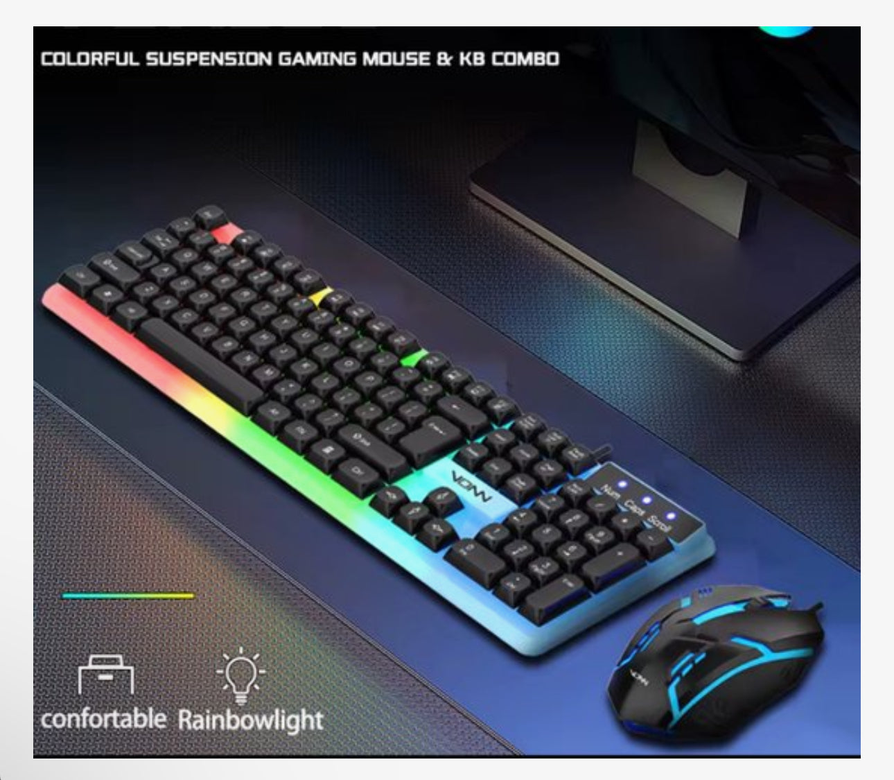 Bedraad Toetsenbord en Muis Set USB – RGB LED Verlichting – Full Size 104 Toetsen – Gaming Design – Zwart