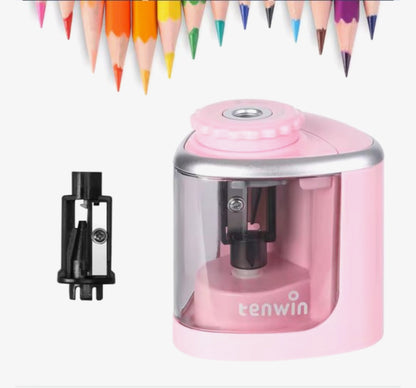 Originele Tenwin Elektrische Puntenslijper – Automatische Potloodslijper op Batterijen – Inclusief Extra Reservemes – Compact & Veilig – Voor School, Kantoor en Kinderen – Roze