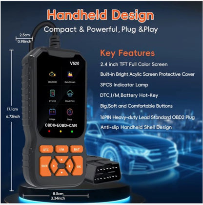 OBD2 Diagnosetool voor Auto’s – Auto Uitleesapparaat – Check Engine Reset – Foutcode Lezer – Live Data – Accucontrole – OBDII/EOBD/CAN