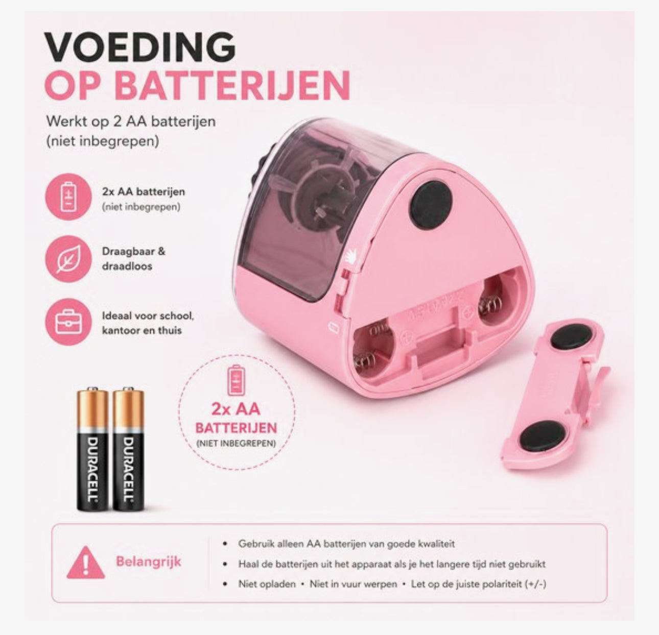 Originele Tenwin Elektrische Puntenslijper – Automatische Potloodslijper op Batterijen – Inclusief Extra Reservemes – Compact & Veilig – Voor School, Kantoor en Kinderen – Roze