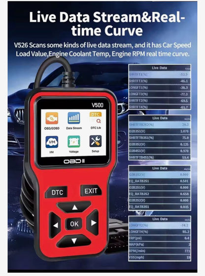 OBD2 Diagnoseapparaat V500 – Auto Uitleesapparaat – Foutcodelezer – OBDII Scanner – Live Data – Accuspanning Test – Benzine & Diesel