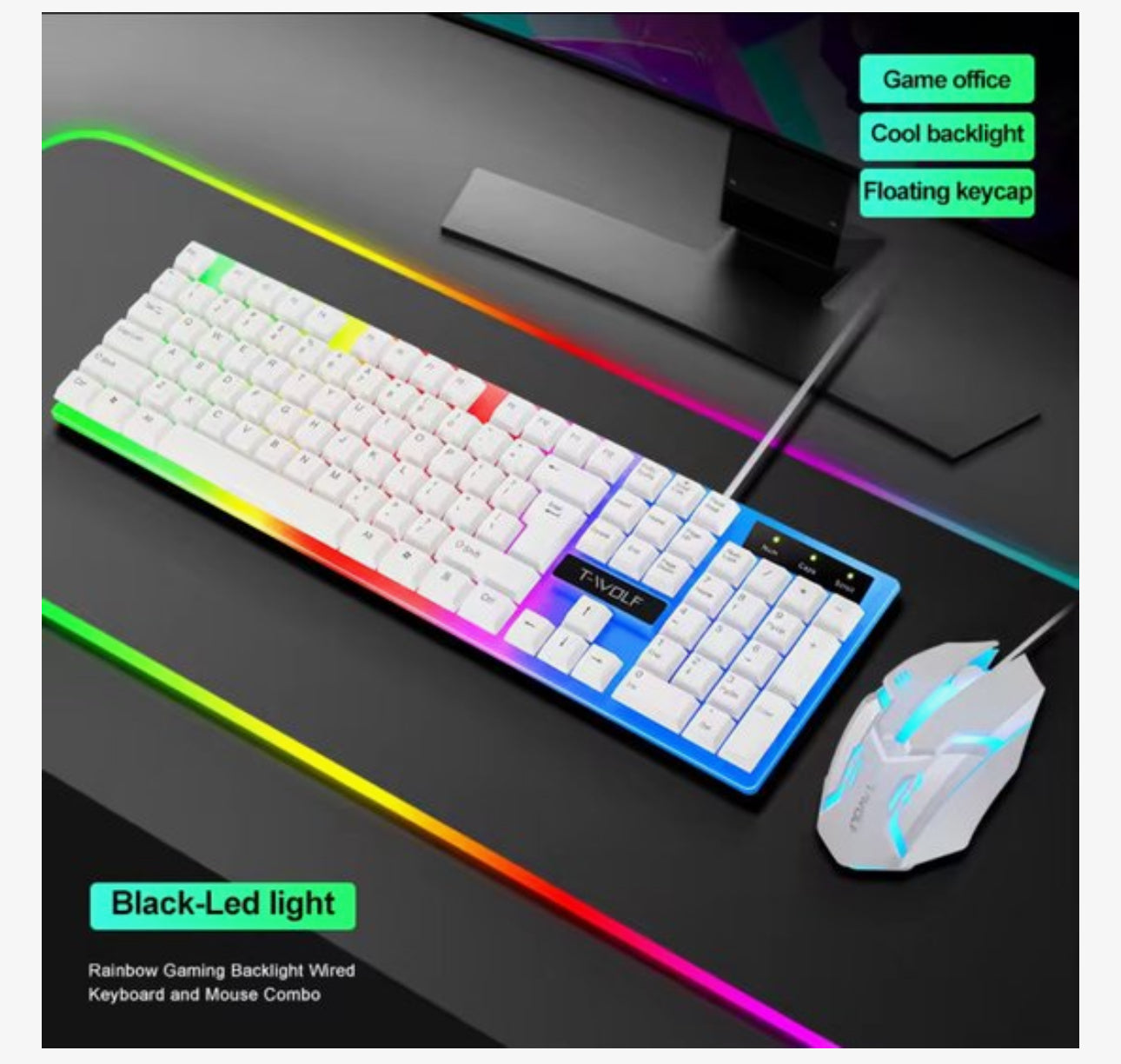 Gaming Toetsenbord en Muis Set RGB – Bedraad USB – 104 Toetsen – Regenboog Backlight – Waterbestendig – Wit – TF230
