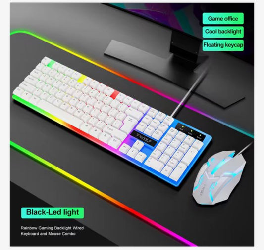 Gaming Toetsenbord en Muis Set RGB – Bedraad USB – 104 Toetsen – Regenboog Backlight – Waterbestendig – Wit – TF230