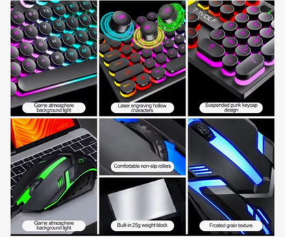 Gaming Combo set - RGB Gaming Toetsenbord en Muis Set – Mechanische Feel – Retro Ronde Toetsen – LED Verlichting – 104 Toetsen – USB Bedraad – Voor PC en Laptop
