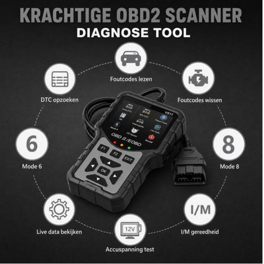 OBD2 - V511 Scanner – Auto Diagnoseapparaat – Foutcodes Lezen & Wissen – Check Engine Reset – Live Data – Smog Test (I/M Readiness) – Accuspanning Test – OBDII/EOBD