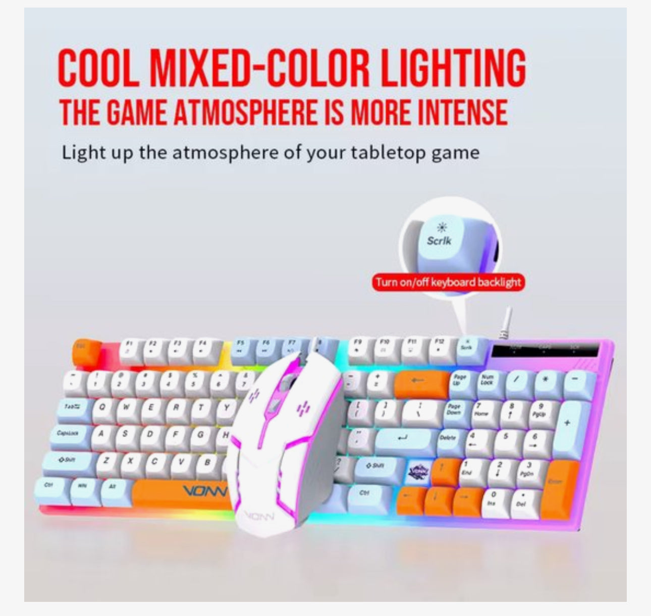 Gaming Toetsenbord en Muis Set – 98 Toetsen – RGB Verlichting – Bedraad – Wit