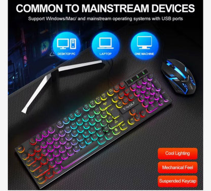 Gaming Combo set - RGB Gaming Toetsenbord en Muis Set – Mechanische Feel – Retro Ronde Toetsen – LED Verlichting – 104 Toetsen – USB Bedraad – Voor PC en Laptop