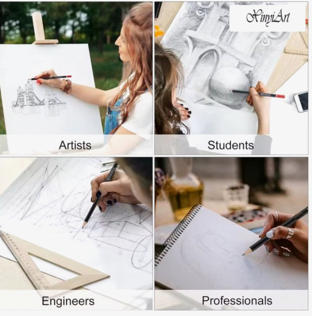 14-delige Professionele Tekenset – Sketch Potloden Set met Gum en Puntenslijper – HB t/m 12B – Voor Tekenen, Schetsen en Kunst