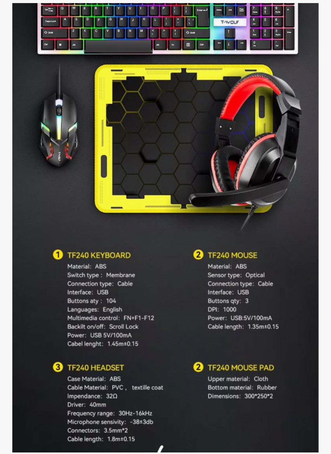 Toetsenbord, Gaming Muis, Headset & Muismat – RGB LED Verlichting – Bedrade USB - 4-in-1 Gaming Set – – 104 Toetsen – PC / Laptop Gaming Combo