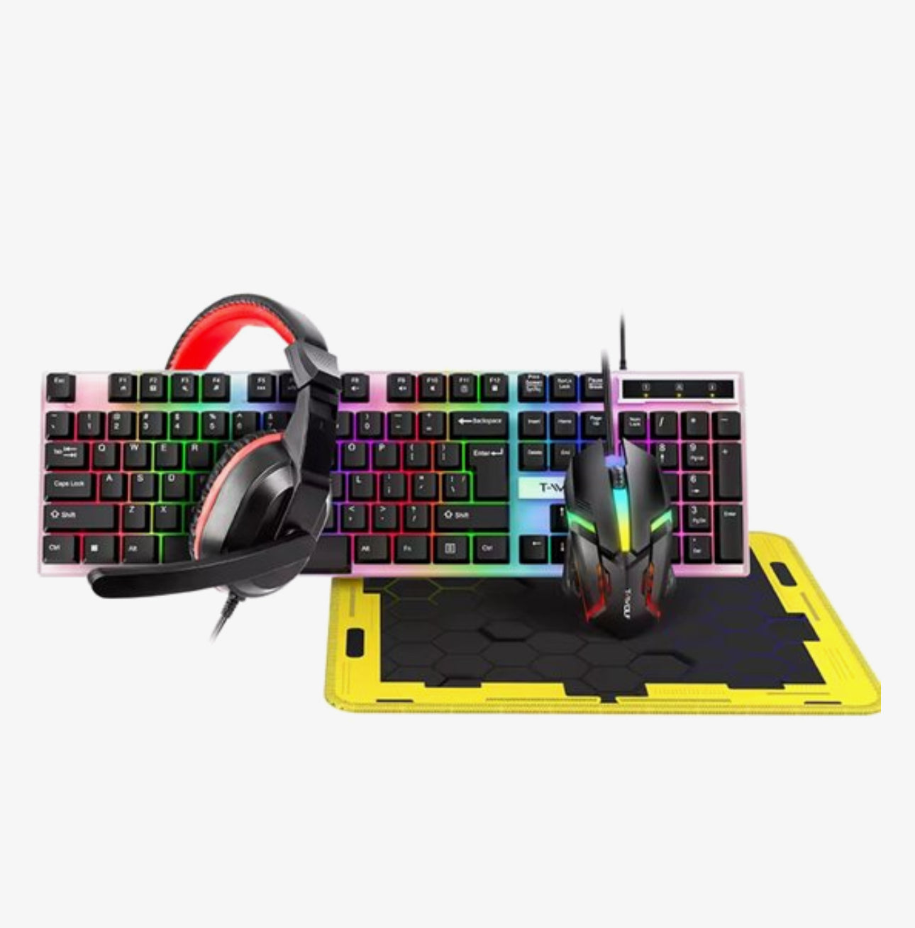 Toetsenbord, Gaming Muis, Headset & Muismat – RGB LED Verlichting – Bedrade USB - 4-in-1 Gaming Set – – 104 Toetsen – PC / Laptop Gaming Combo