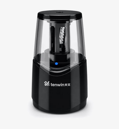 Tenwin Elektrische Puntenslijper Oplaadbaar – Lithium Batterij – USB Oplaadbaar – Auto Stop – Vervangbaar Spiraalmes – Voor Potloden 6-8 mm – Zwart