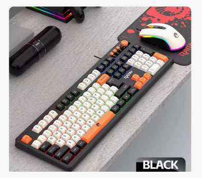 Gaming Toetsenbord en Muis Set – RGB Verlichting – 104 Toetsen – Bedraad USB – Multimedia Toetsen & Volume Knop – Inclusief Mousepad – Zwart
