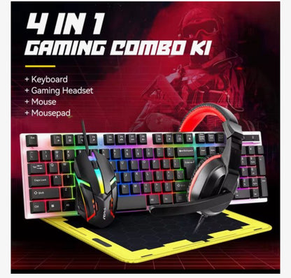 Toetsenbord, Gaming Muis, Headset & Muismat – RGB LED Verlichting – Bedrade USB - 4-in-1 Gaming Set – – 104 Toetsen – PC / Laptop Gaming Combo
