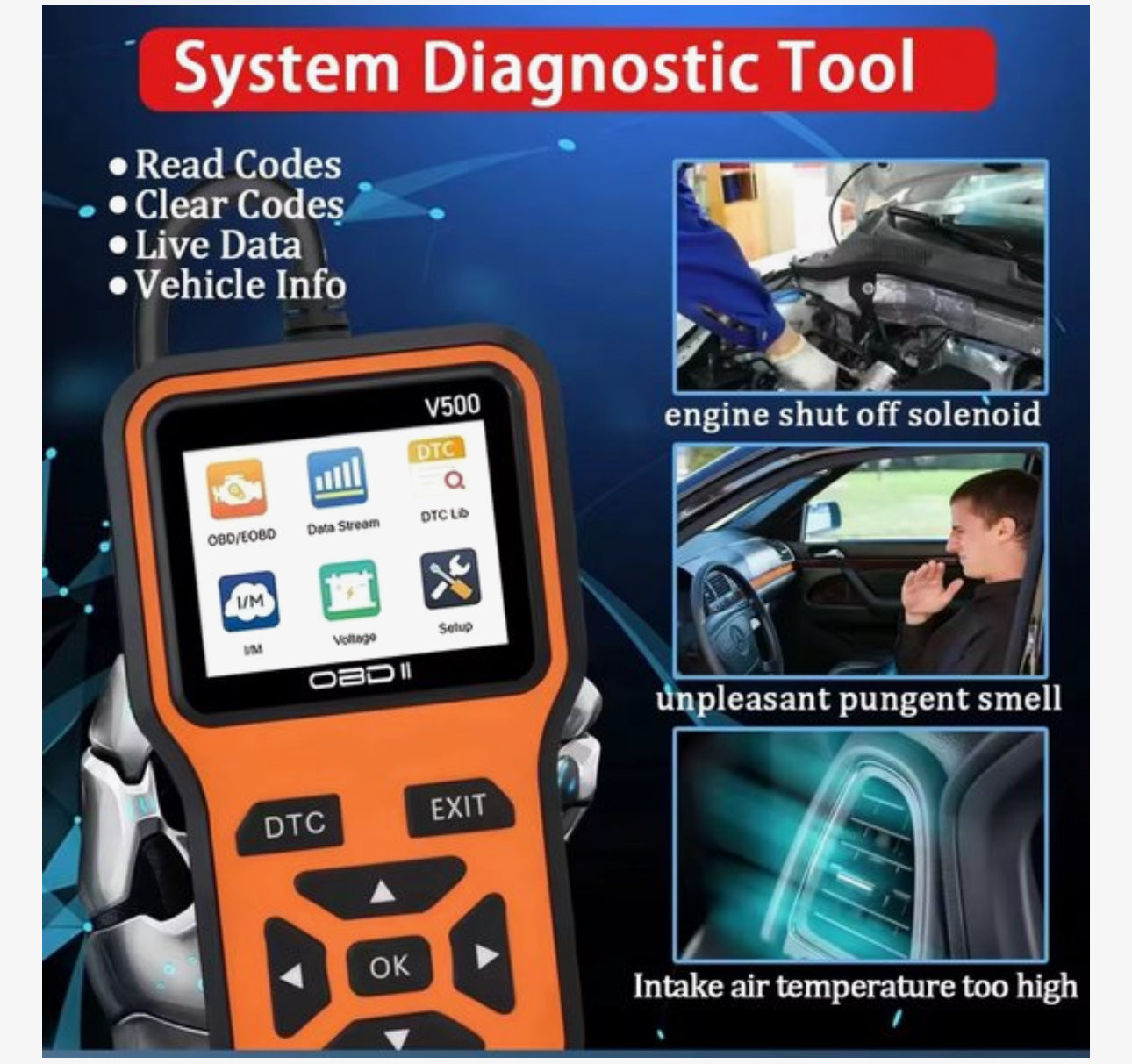 OBD2 Diagnoseapparaat V500 – Auto Uitleesapparaat – Foutcodelezer – OBDII Scanner – Live Data – Accuspanning Test – Benzine & Diesel