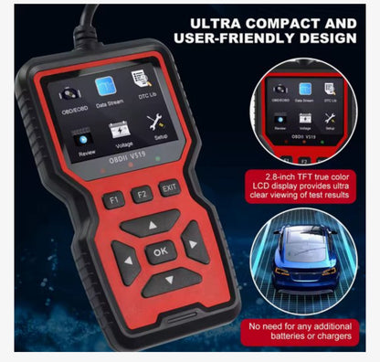 OBD2 Scanner V519 – Professionele Auto Diagnose Tool met Live Data, Foutcodes Lezen & Wissen, Accu Test – Geschikt voor Alle Auto’s vanaf 1996 (OBDII/EOBD)