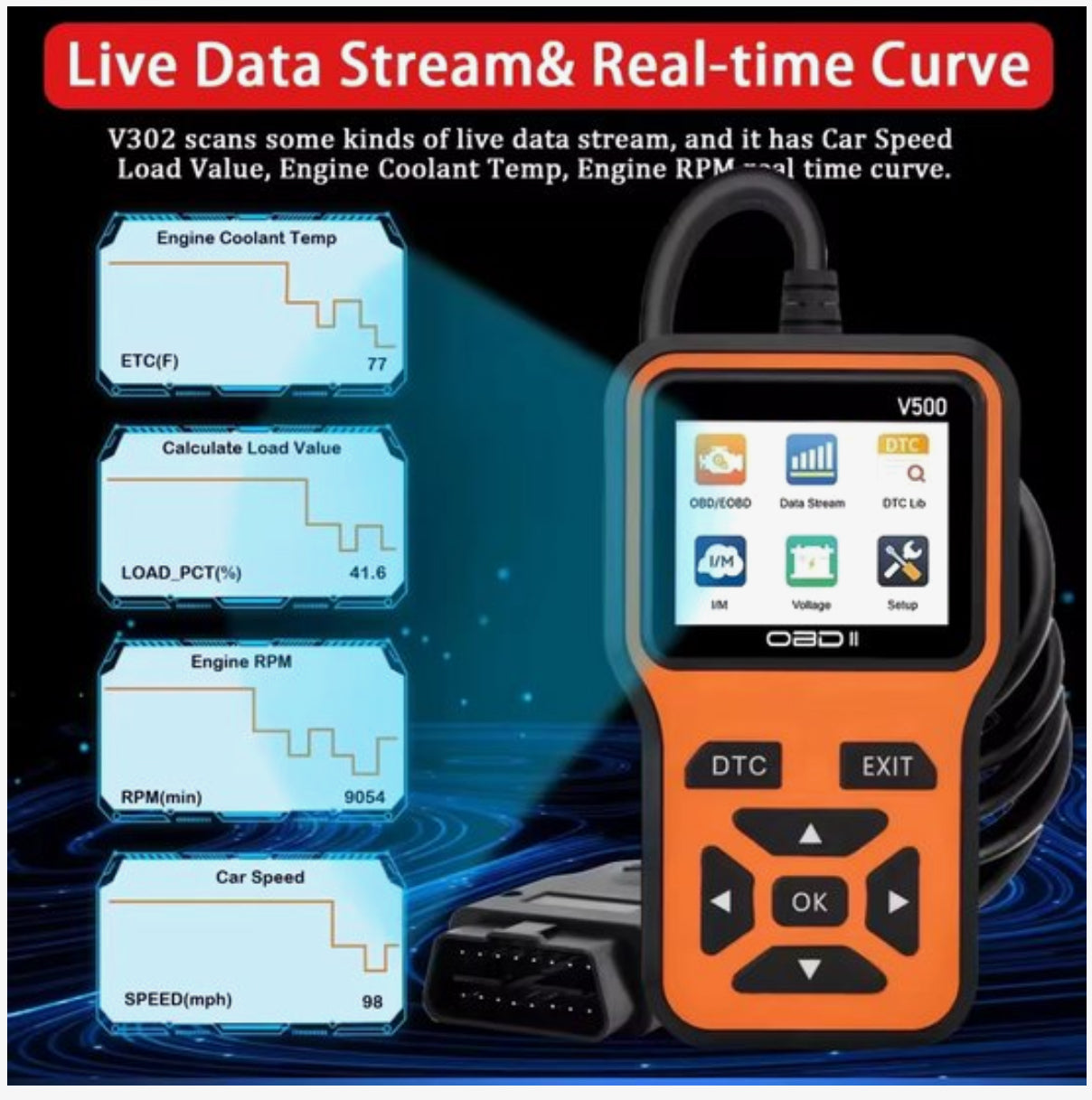 OBD2 Diagnoseapparaat V500 – Auto Uitleesapparaat – Foutcodelezer – OBDII Scanner – Live Data – Accuspanning Test – Benzine & Diesel
