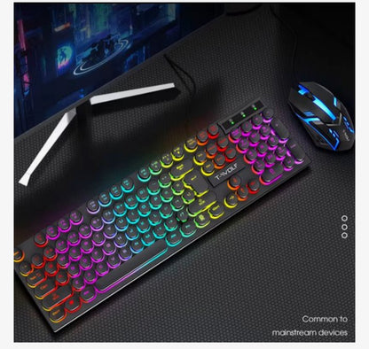 Gaming Combo set - RGB Gaming Toetsenbord en Muis Set – Mechanische Feel – Retro Ronde Toetsen – LED Verlichting – 104 Toetsen – USB Bedraad – Voor PC en Laptop