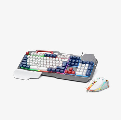 Gaming Toetsenbord en Muis Set Wit – RGB LED Verlichting – 104 Toetsen – Anti-Ghosting – Ergonomische Polssteun – Verstelbare DPI 800/1200/1600 – Telefoonhouder – USB Gaming Keyboard & Mouse voor PC Laptop