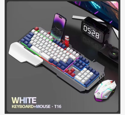 Gaming Toetsenbord en Muis Set Wit – RGB LED Verlichting – 104 Toetsen – Anti-Ghosting – Ergonomische Polssteun – Verstelbare DPI 800/1200/1600 – Telefoonhouder – USB Gaming Keyboard & Mouse voor PC Laptop