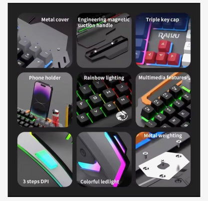 Gaming Toetsenbord en Muis Set Wit – RGB LED Verlichting – 104 Toetsen – Anti-Ghosting – Ergonomische Polssteun – Verstelbare DPI 800/1200/1600 – Telefoonhouder – USB Gaming Keyboard & Mouse voor PC Laptop