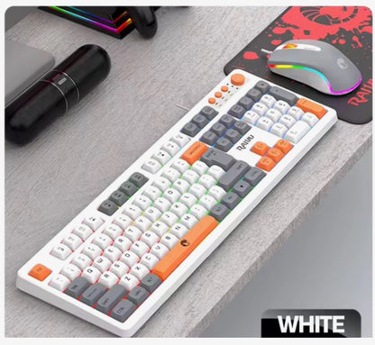 Gaming Toetsenbord en Muis Set – RGB Verlichting – 104 Toetsen – Bedraad USB – Multimedia Toetsen & Volume Knop – Inclusief Mousepad – Wit