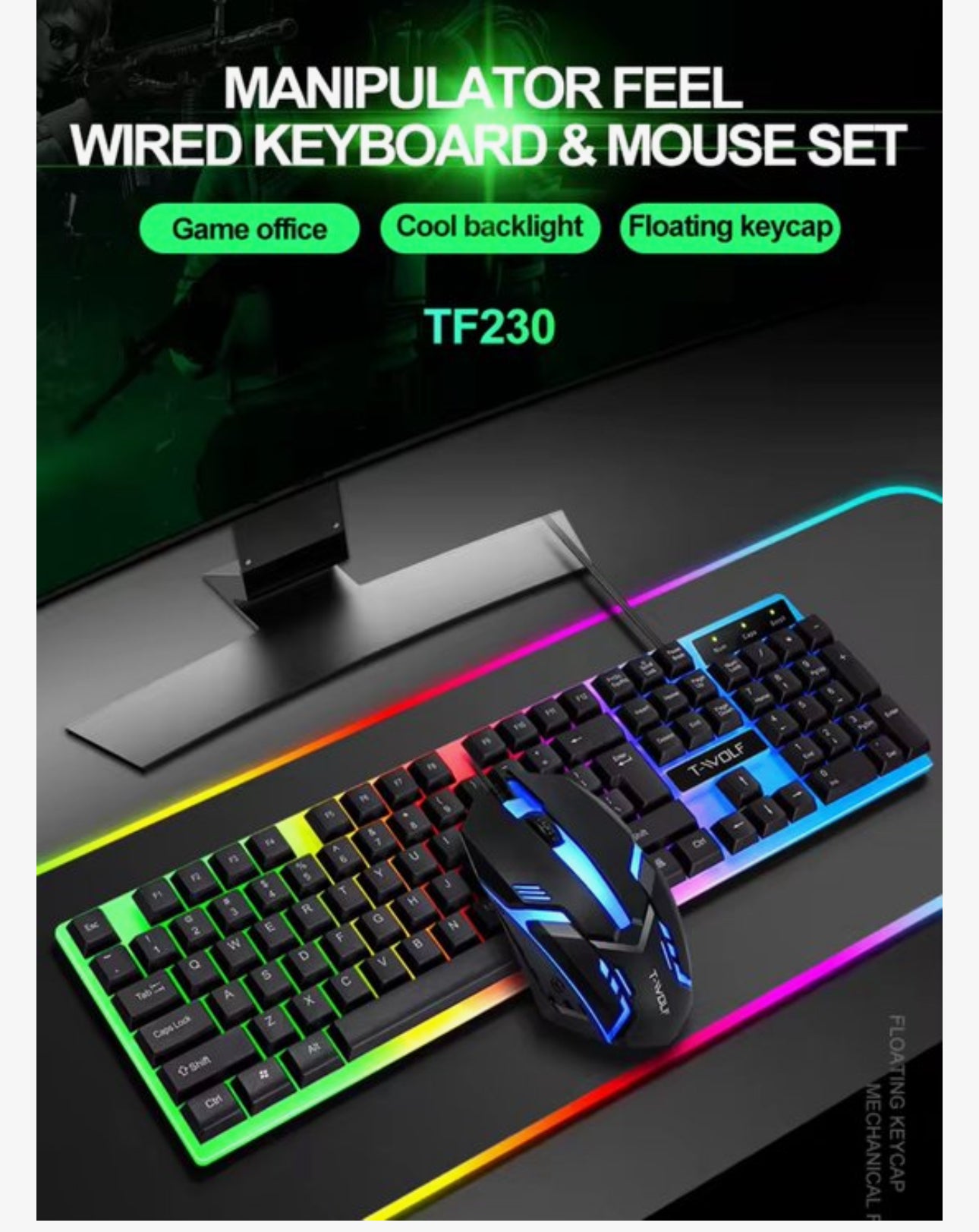 Gaming Toetsenbord en Muis Set RGB – Bedraad USB – 104 Toetsen – Regenboog Backlight – Waterbestendig – Wit – TF230