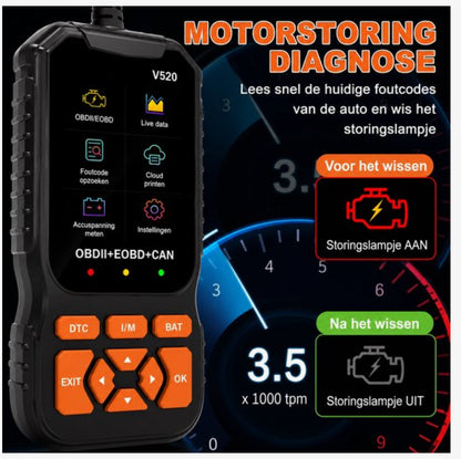 OBD2 Diagnosetool voor Auto’s – Auto Uitleesapparaat – Check Engine Reset – Foutcode Lezer – Live Data – Accucontrole – OBDII/EOBD/CAN