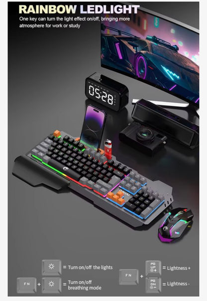 Gaming Toetsenbord en Muis Set Zwart – RGB LED Verlichting – 104 Toetsen – Anti-Ghosting – Ergonomische Polssteun – Verstelbare DPI 800/1200/1600 – Telefoonhouder – USB Gaming Keyboard & Mouse voor PC Laptop