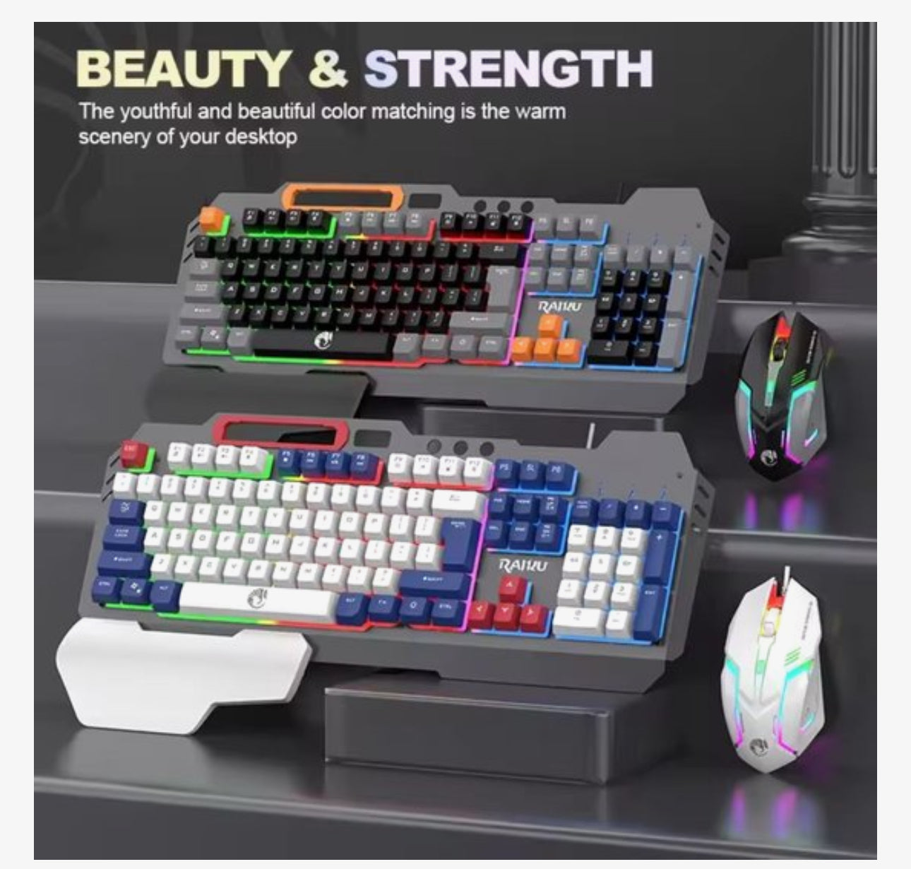 Gaming Toetsenbord en Muis Set Wit – RGB LED Verlichting – 104 Toetsen – Anti-Ghosting – Ergonomische Polssteun – Verstelbare DPI 800/1200/1600 – Telefoonhouder – USB Gaming Keyboard & Mouse voor PC Laptop