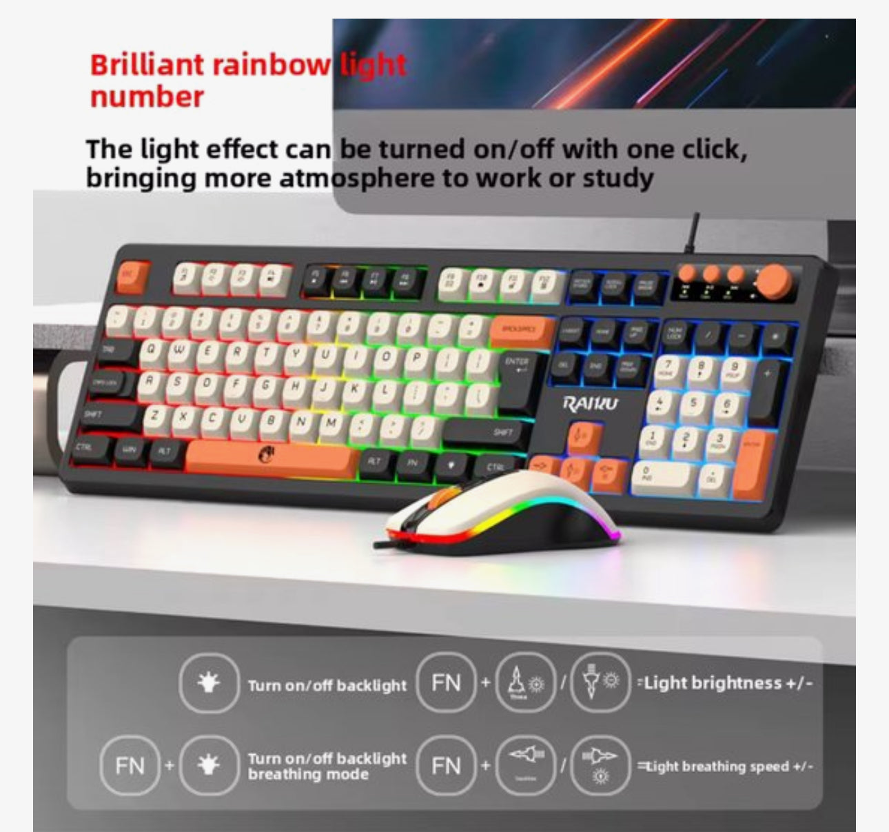 Gaming Toetsenbord en Muis Set – RGB Verlichting – 104 Toetsen – Bedraad USB – Multimedia Toetsen & Volume Knop – Inclusief Mousepad – Wit