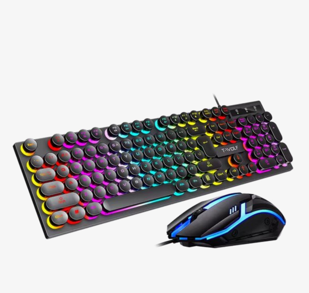 Gaming Combo set - RGB Gaming Toetsenbord en Muis Set – Mechanische Feel – Retro Ronde Toetsen – LED Verlichting – 104 Toetsen – USB Bedraad – Voor PC en Laptop