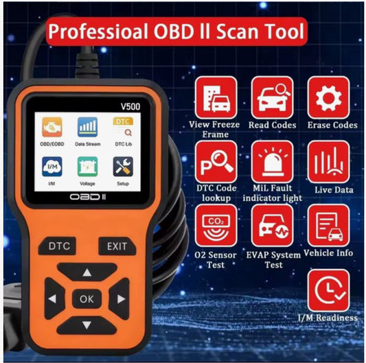 OBD2 Diagnoseapparaat V500 – Auto Uitleesapparaat – Foutcodelezer – OBDII Scanner – Live Data – Accuspanning Test – Benzine & Diesel