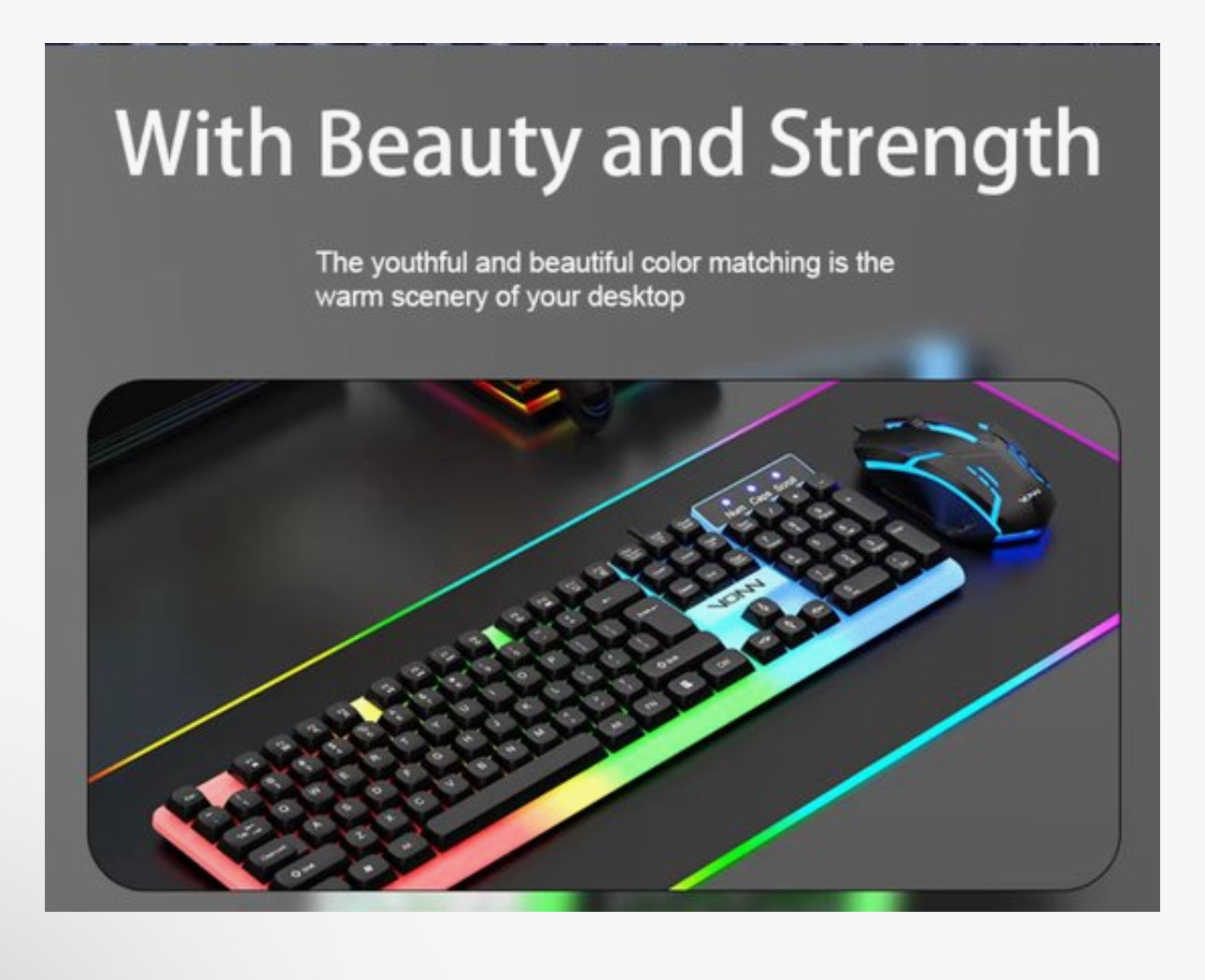 Bedraad Toetsenbord en Muis Set USB – RGB LED Verlichting – Full Size 104 Toetsen – Gaming Design – Zwart