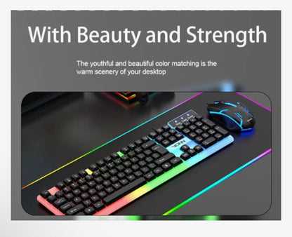 Bedraad Toetsenbord en Muis Set USB – RGB LED Verlichting – Full Size 104 Toetsen – Gaming Design – Zwart