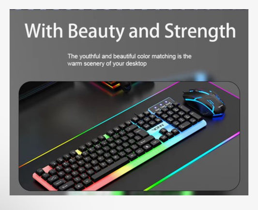 Bedraad Toetsenbord en Muis Set USB – RGB LED Verlichting – Full Size 104 Toetsen – Gaming Design – Zwart