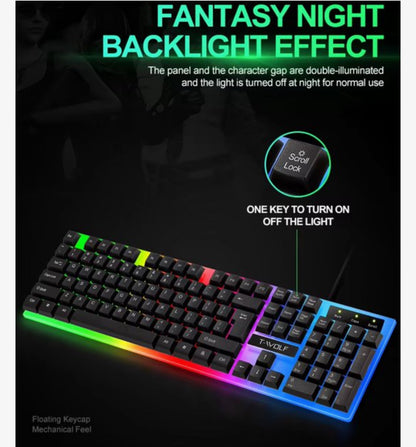 Gaming Toetsenbord en Muis Set RGB – Bedraad USB – 104 Toetsen – Regenboog Backlight – Waterbestendig – Wit – TF230